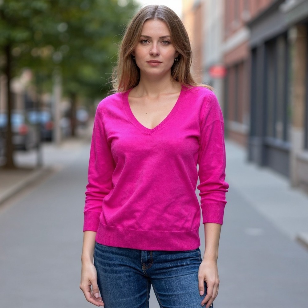 Roz & Ali Womens 2X Pink V-Neck 3/4 Sleeve Cotton Blend Sweater NEW